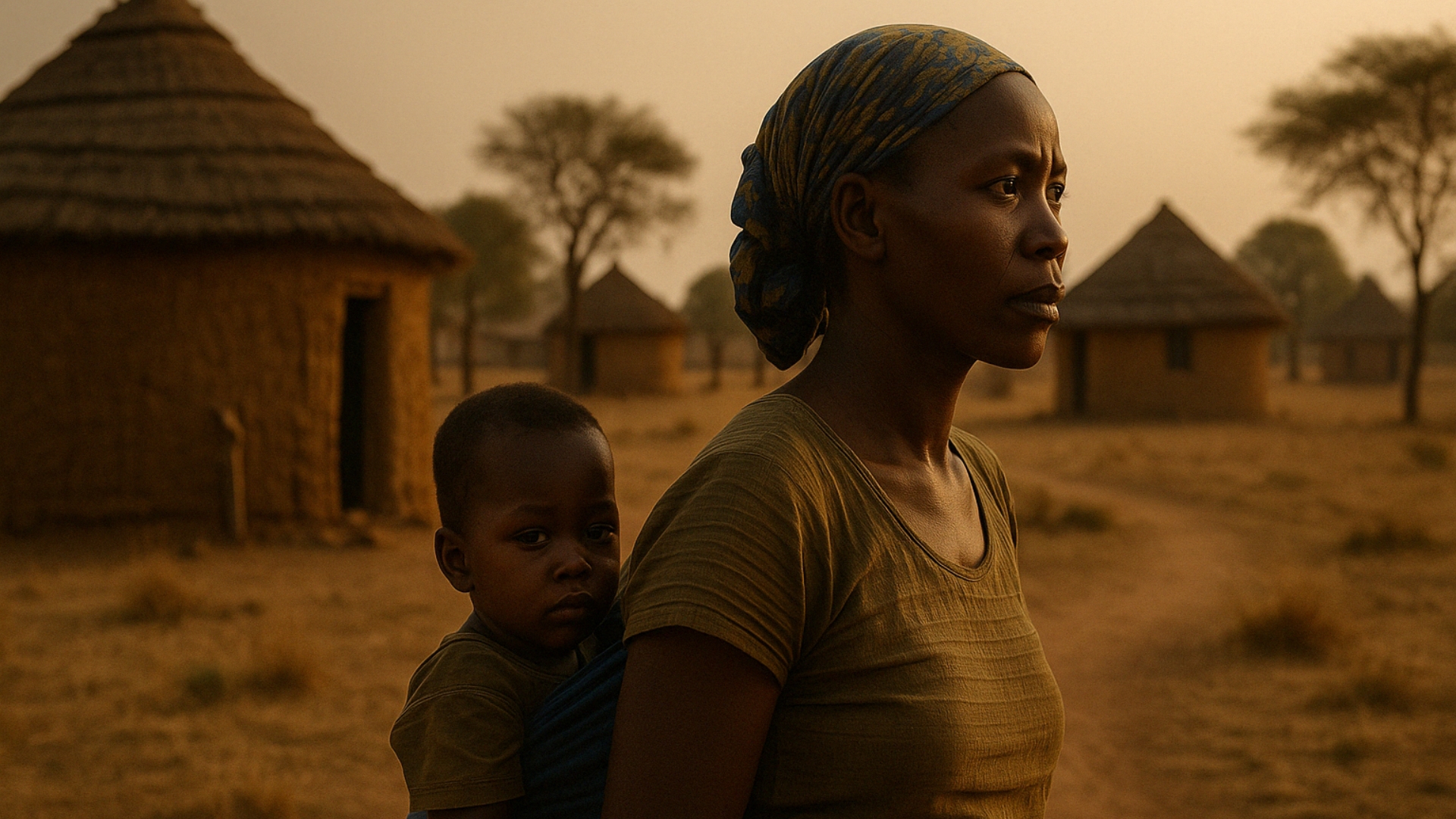 Persona mirando al horizonte en una aldea