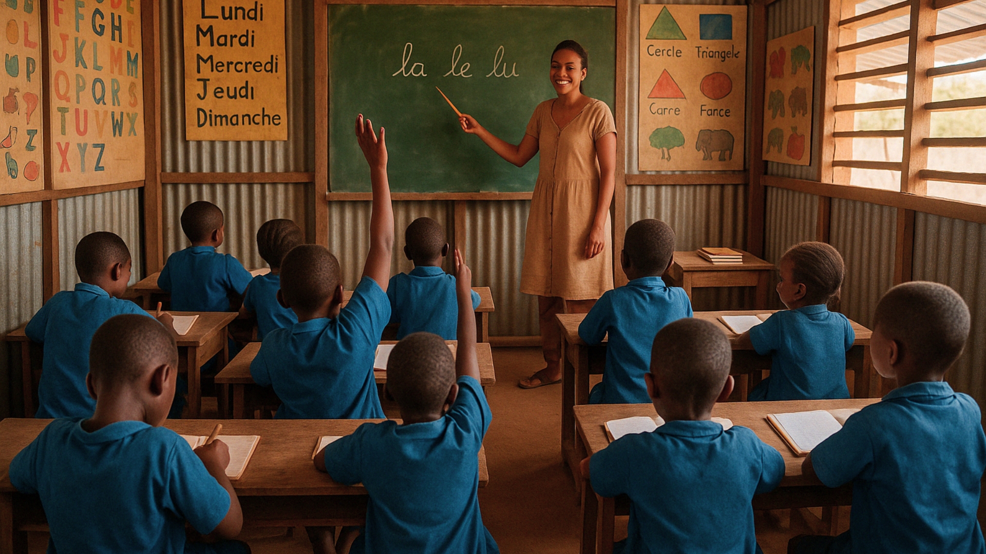 Niños y niñas en aula rural