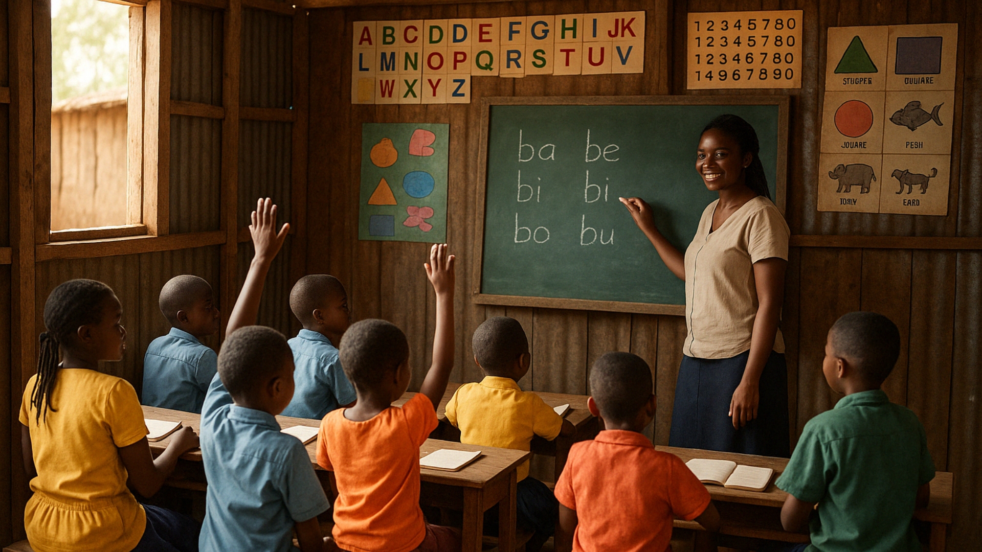 Niños aprendiendo con energía solar