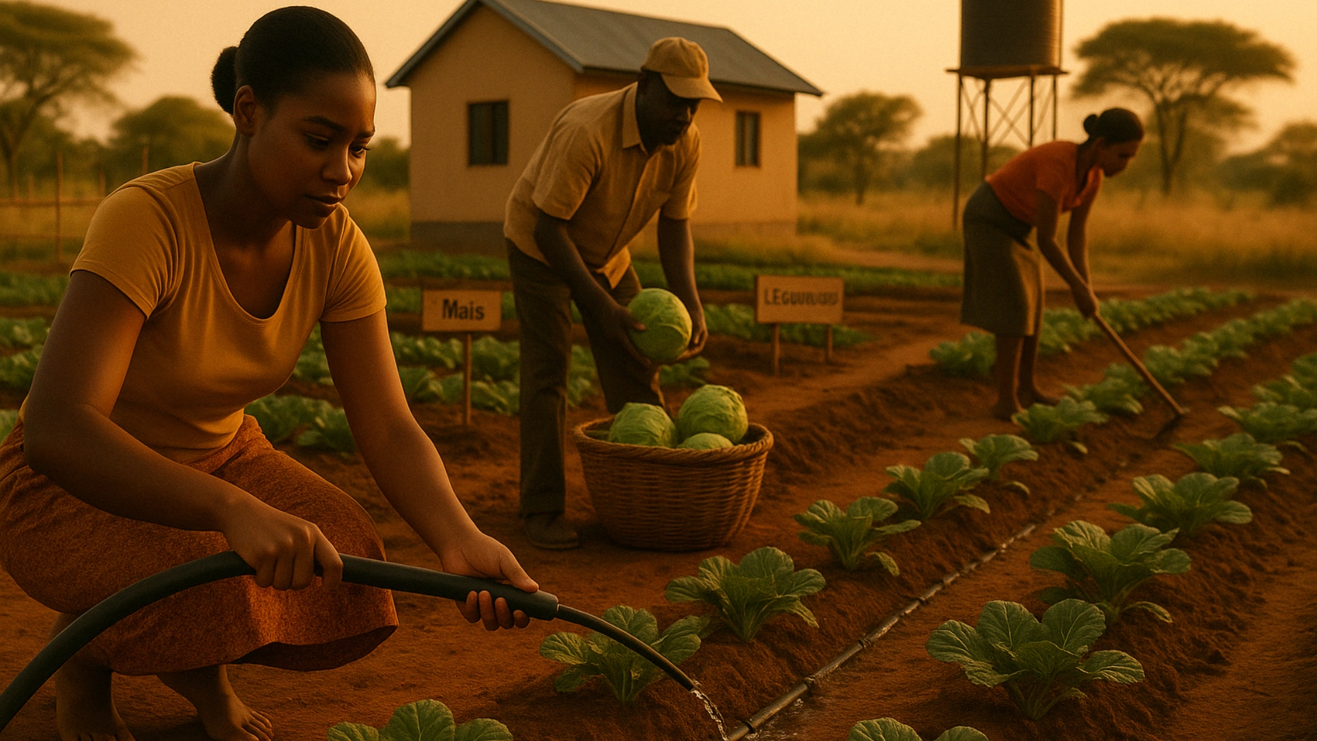 Mujer rural cosechando verduras